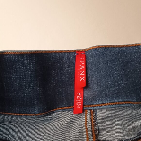Spanx Jean Ankle Leggings Size 1X High Rise Skinny Leg Medium Dark Wash - Picture 5 of 9